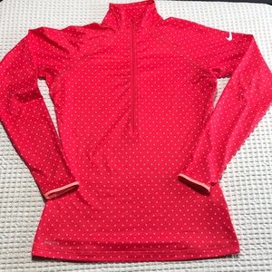 Nike Pro Dri-Fit Jacket Women 1/4 Zip Running Pull-Over Orange Polka Dot Medium
